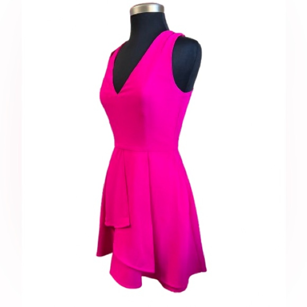 Adelyn Rae Asymmetrical Ruffled Hem Vibrant Pink Sleeveless Dress  Size S - Picture 3 of 9